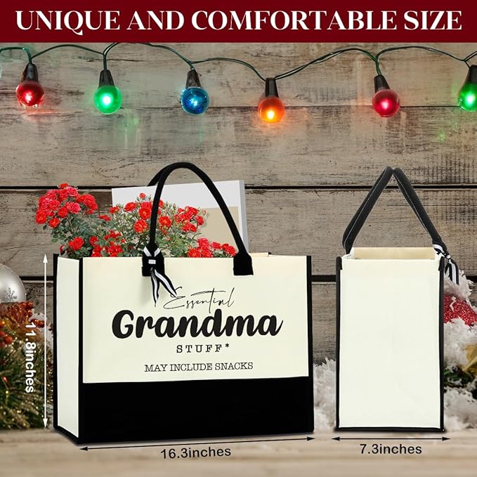 FORBIDDEN PAPER Reusable Beach Grocery Shopping Tote Bags, Canvas Tote Bag for Women, Grandma Gift Christmas Birthday Mother's Day Retirement Gifts for Grandmother, Essential Grandma Stuff Tote Bag