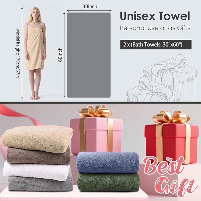 JML Microfiber Bath Towels, Oversized, Ultra Soft, Super Absorbent and Fast Drying, No Fading Large Bathroom Towel Set for Sport, Travel, Fitness, SPA and Yoga (Coral Fleece - Camel, 30 in x 60 in)