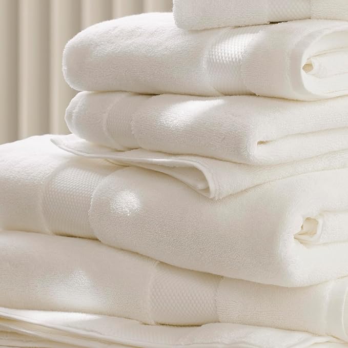 BOLL & BRANCH Plush Bath Towel Set - White - 6 Piece - Includes 2 Bath Towels, 2 Hand Towels & 2 Washcloths - 100% Organic Cotton - Ultra Soft & Luxurious - Quick Absorbing