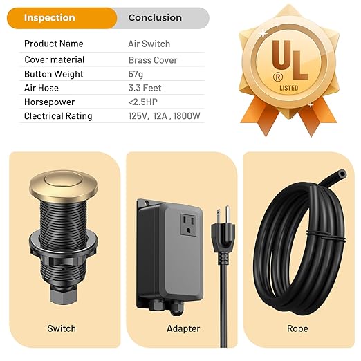 Garbage Disposal Air Switch Kit - UL Listed, Professional Sink Top On/Off Button, Champagne Bronze Finish, Compatible with Delta Faucet, Universal Fit for All Garbage Disposals