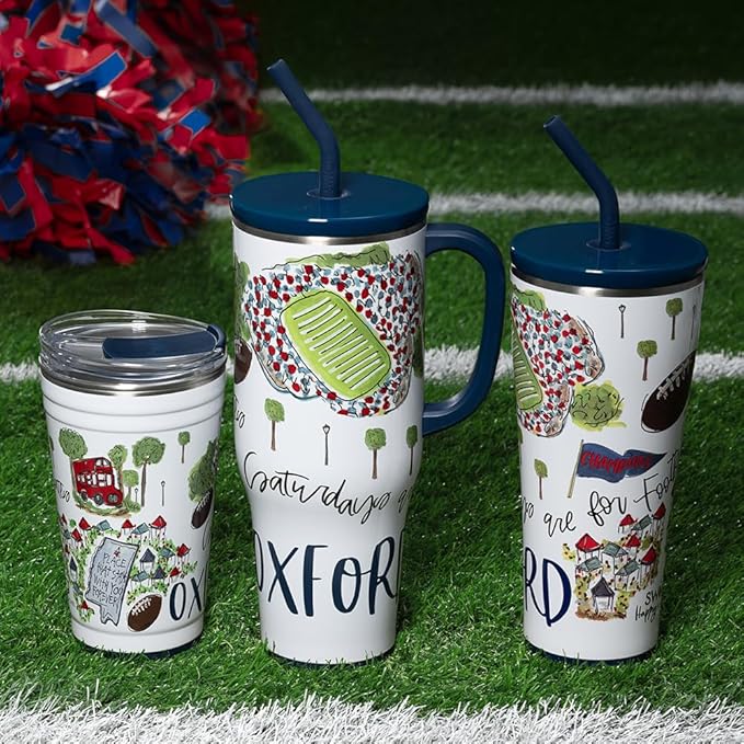 Swig Life 24oz Party Cup, Stackable Insulated Travel Coffee Tumbler with EZ Slider Lid, Cup Holder Friendly, Stainless Steel 24 oz Tumbler, Reusable Mug (Saturdays In Oxford)