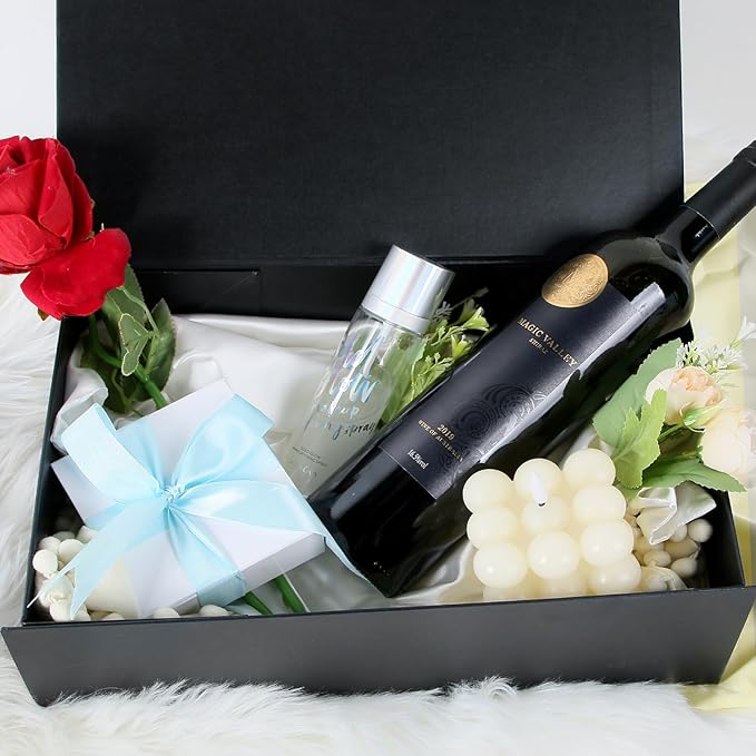 Aimyoo Galaxy Black Collapsible Gift Box with Magnetic Closure Lids 13.8x9x4.3 in, Bridesmaid Groomsmen Proposal Box, Large Rectangle Box for Present Graduation Storage 3 Pack