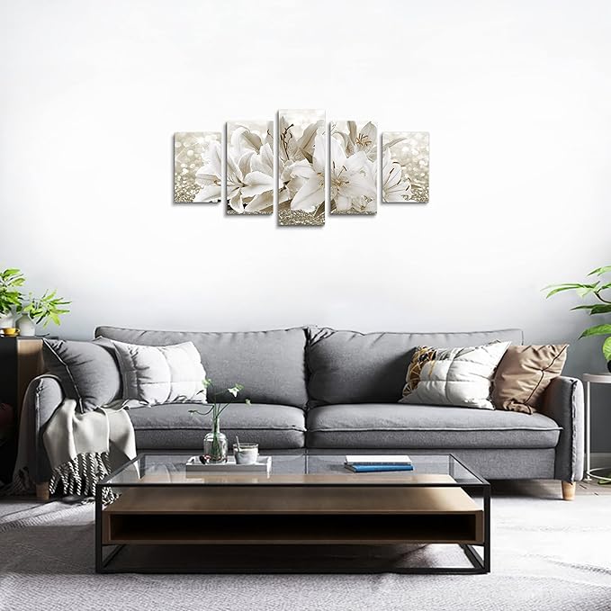 LUDUHU Arts Modern Flower Theme Wall Art - Abstract Orchid Canvas Wall Decor Flower Abstract Painting Still Life Canvas Wall Art for Home Decor (I,Oversize 40x20inch)