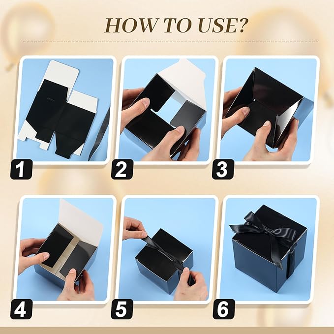 48 Pcs Christmas Gift Boxes with Ribbon Small Party Favor Boxes with Lids Mini Treat Candy Container for Wedding, Party, Birthday, Valentine's Day and More(Black,2 Inch)