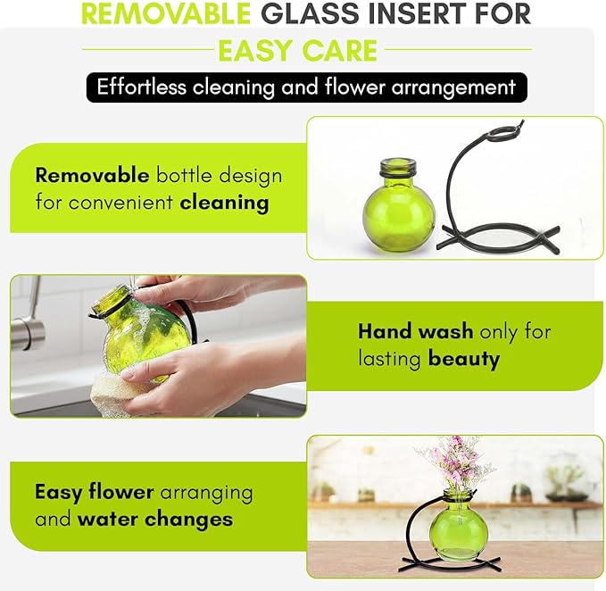 Couronne Company M501-200-01 Casablanca Recycled Glass Vase & Metal Stand, 4", Lime, 1 Piece