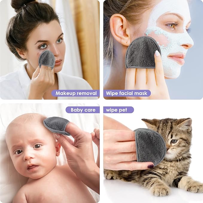 SUNLAND Reusable Makeup Remover Pads for Face,Eye,Lips 32 Pack Microfiber Face Cleansing Gloves Washable with Laundry Bag and Travel Bag Rounds Toner Pads（Round 3.15inchx32,Dark Grey）