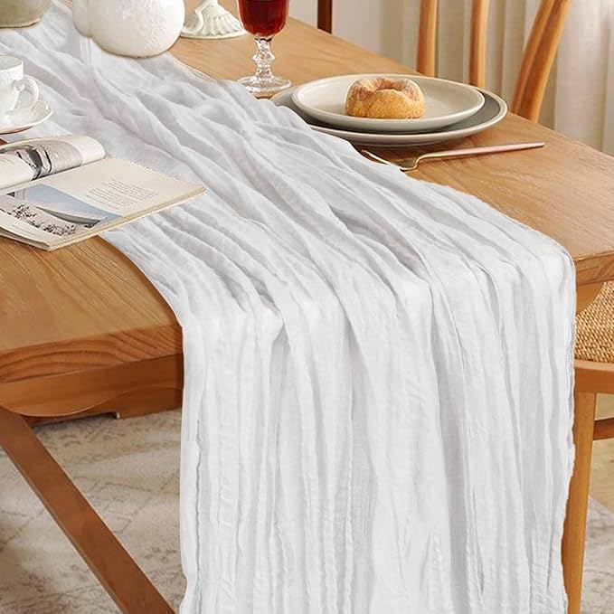 Le courant 10Ft Cheesecloth Table Runner, Rustic Boho Gauze Cheese Cloth Runner Table Runner for Weddings Bridal Baby Shower Birthday Holiday Parties Home Decor, Lvory