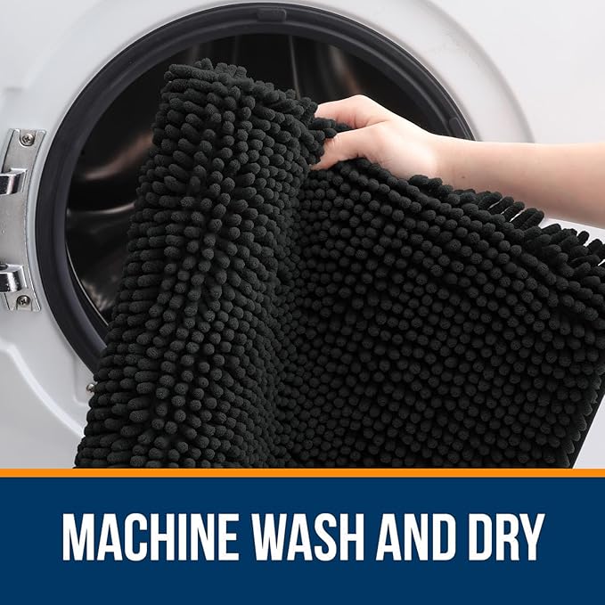 OLANLY Bathroom Rugs 40x32, Extra Soft Absorbent Chenille Bath Rugs, Rubber Backing Quick Dry, Machine Washable Bath Mats for Bathroom Floor, Tub and Shower, Home Decor Accessories, Black