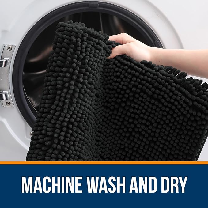 OLANLY Bathroom Rugs 35x24, Extra Soft Absorbent Chenille Bath Rugs, Rubber Backing Quick Dry, Machine Washable Bath Mats for Bathroom Floor, Tub and Shower, Home Decor Accessories, Black