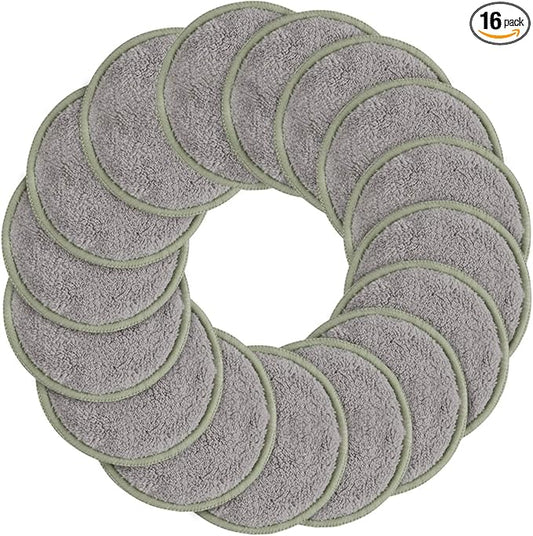 SUNLAND Reusable Makeup Remover Pads for Face,Eye,Lips 16 Pack Microfiber Face Cleansing Gloves Washable with Laundry Bag and Travel Bag Rounds Toner Pads (Round 3.15inchx16, Grey)