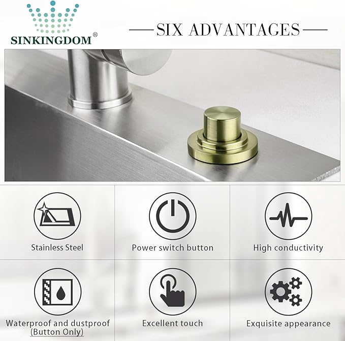 SinkTop Air Switch Kit with Brass Gold Long Button (Full Brass) for Garbage Disposal