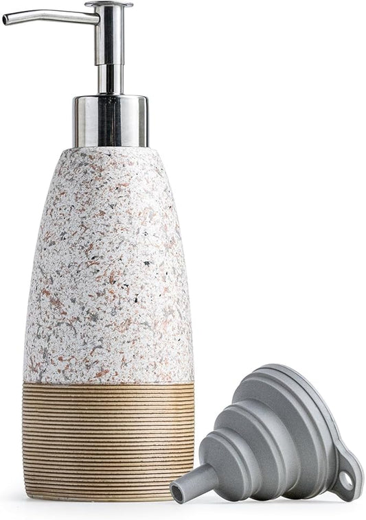 Soap Dispenser Set for Shower, Ceramic Refillable Soap Bottle for Shampoo, Conditioner, Bathroom & Kitchen with Silicone Funnel and 2 Pumps for Thanksgiving, Christmas, Granite Peach Blossom, 12 oz