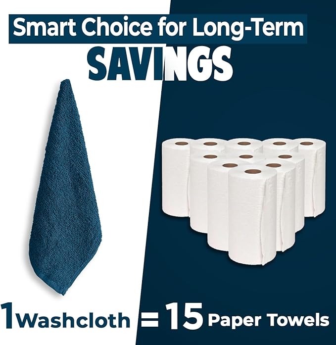 DAN RIVER 100% Cotton Wash Cloths 24 Pack [12x12] Soft & Absorbent Rags for Body, Gym, Hotels & Spa Perfect for Everyday Use Fingertip Towels, Opal Blue