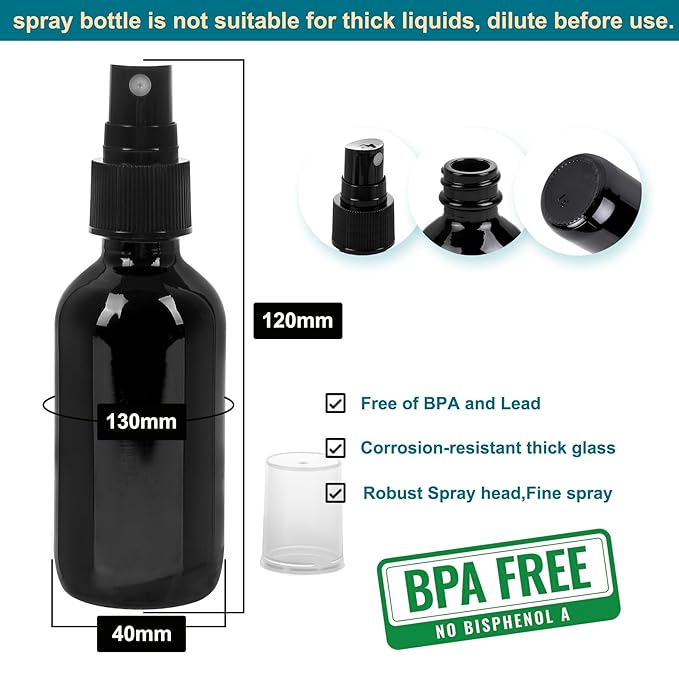Black Glass Small Spray Bottle 2 oz 24 Packs,Fine Mist Sprayer Small Clear Bottles,Refillable Containers mini spray bottles for Cleaning Solutions and Skin Care (Black 24pcs)