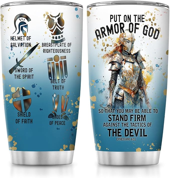 Jesuspirit Christian Gifts for Men, Women - Fathers Day, Pastor Appreciation Religious Gift For Men - Christian Coffee Mug - Armor Of God Stainless Steel Tumbler (Armor Of God Women, 20OZ)