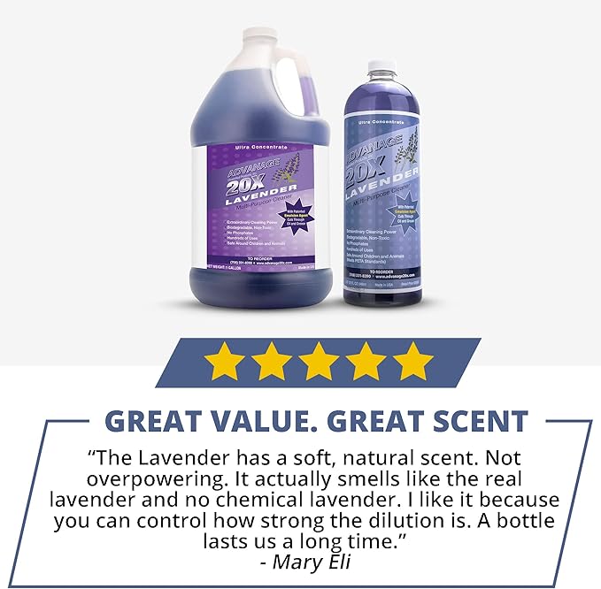 All Purpose Cleaner Concentrate - Advanage 20X The Wonder Cleaner Lavender for All Surfaces Around Bathroom, Kitchen, Oil and Grease, Multi Purpose Cleaner for Household Cleaning Solution | 32 FlOz