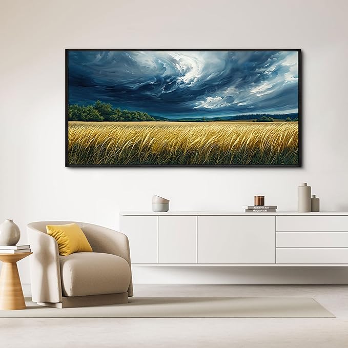 yiijeah Blue Abstract Canvas Wall Art - Rustic Wall Decor Living Room Bedroom Office Large Paintings Picture Framed Artwork for Walls Forest Landscape Sky Black Cloud Home Decoration