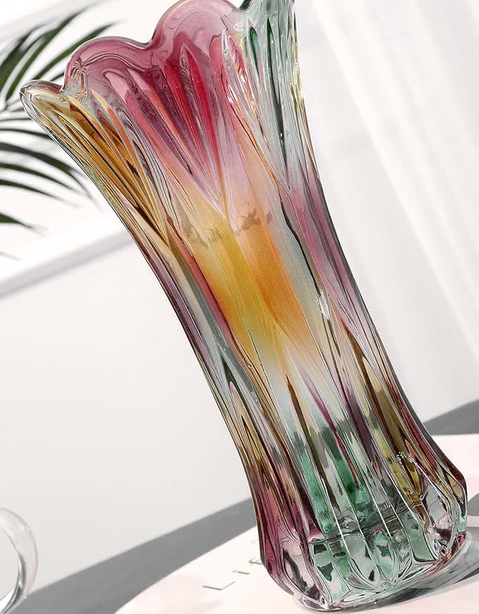 Glass Vase-Colorful Flower Vase Decor for Home Dining Table Centerpiece Office Wedding Holiday Party(Phoenix Tail Pattern)