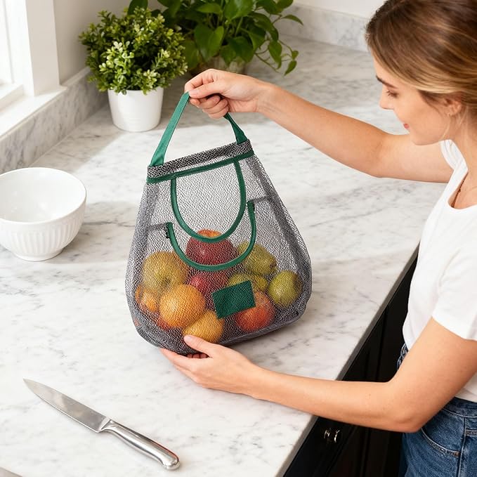 Portable Hollowed Out Mesh Tote Storage Bags, Kitchen Storage Bag, Reusable Hanging Storage Mesh Bags, for Kitchen