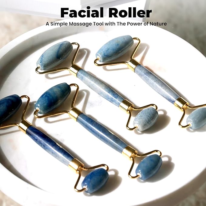 ROSELYNBOUTIQUE Gua Sha Facial Tools & Face Roller Original Face Massager for Puffiness Wrinkless Skin Care Routine - Self Care Gift for Men Women (Blue Aventurine)