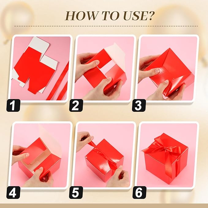 48 Pcs Christmas Gift Boxes with Ribbon Small Party Favor Boxes with Lids Mini Treat Candy Container for Wedding, Party, Birthday, Valentine's Day and More(Red,2 Inch)