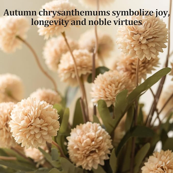 Fake Flowers in Vase for Centerpieces, Faux Flowers in Modern Ceramic Vase Set of 3 with 8 Artificial Autumn Chrysanthemums Artificial Decorative Swags