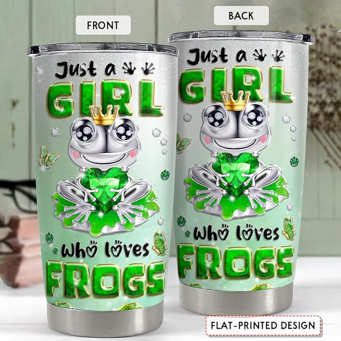 SANDJEST Frog Tumbler 20oz Girl Who Loves Frogs Cup Stainless Steel Insulated Tumblers Coffee Travel Mug for Girls Teen Gift for Birthday Christmas