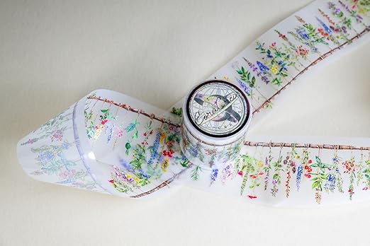 Medicinal Herbs Transparent Tape 5 x 5 cm – Clear Decorative Washi Adhesive Roll with Botanical Plant Design for Scrapbooking, Journaling, Planners, DIY Crafts, Card Making, Stationery Supplies