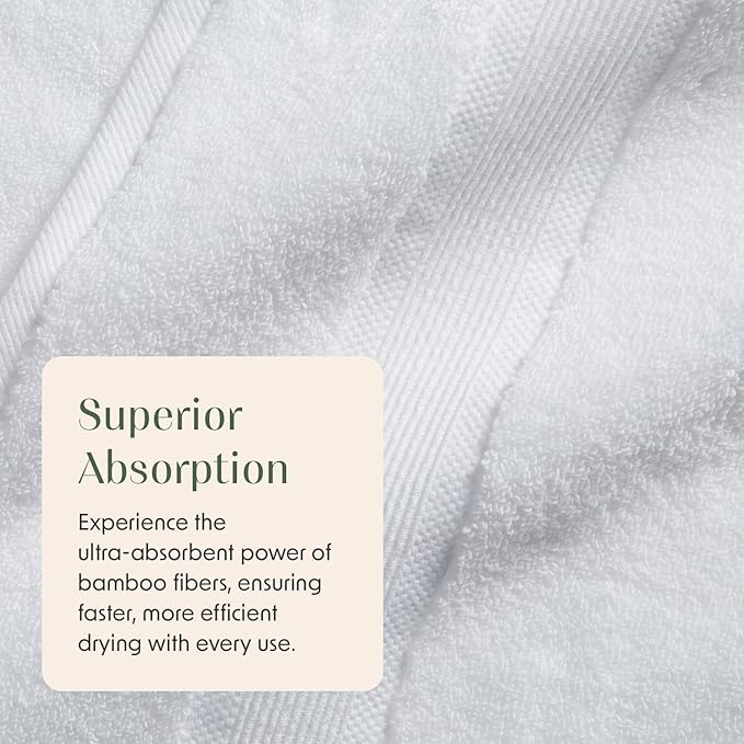 Springtree Home Luxury Bamboo Rayon Bath Towel Set of 4 | 35% Bamboo Rayon - 65% Zero Twist Cotton | Absorbent Quick-Dry Towels for Bathroom | Oeko-TEX Standard 100 Cotton | White - 4 Pack