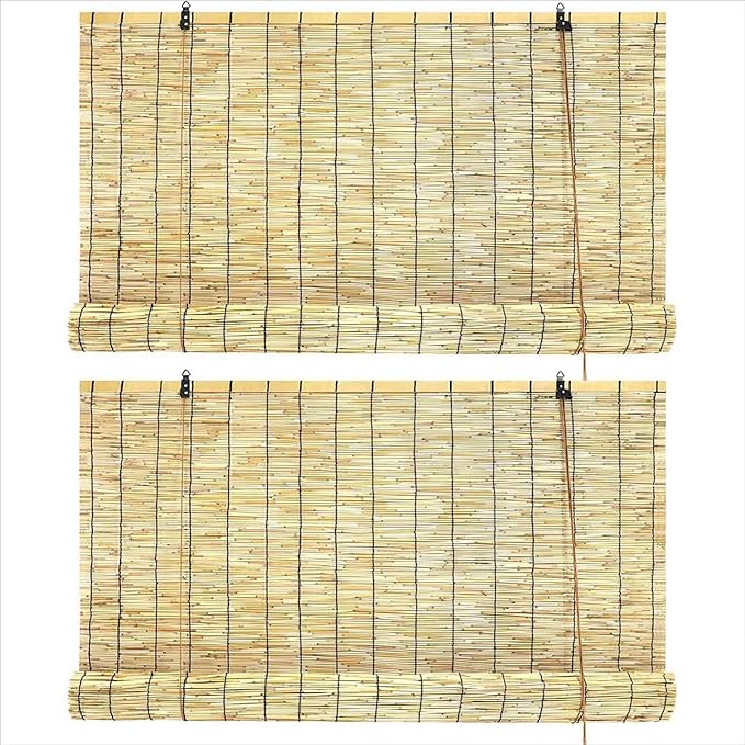 Bamboo Privacy Blinds, Cordless Outdoor Bamboo Roll up Shades for Patio Porch, 30" 34" 40" 45" 50" 55" 65" 70" Cordless Roll up Shade Roman Shades for Home Decor Balcony