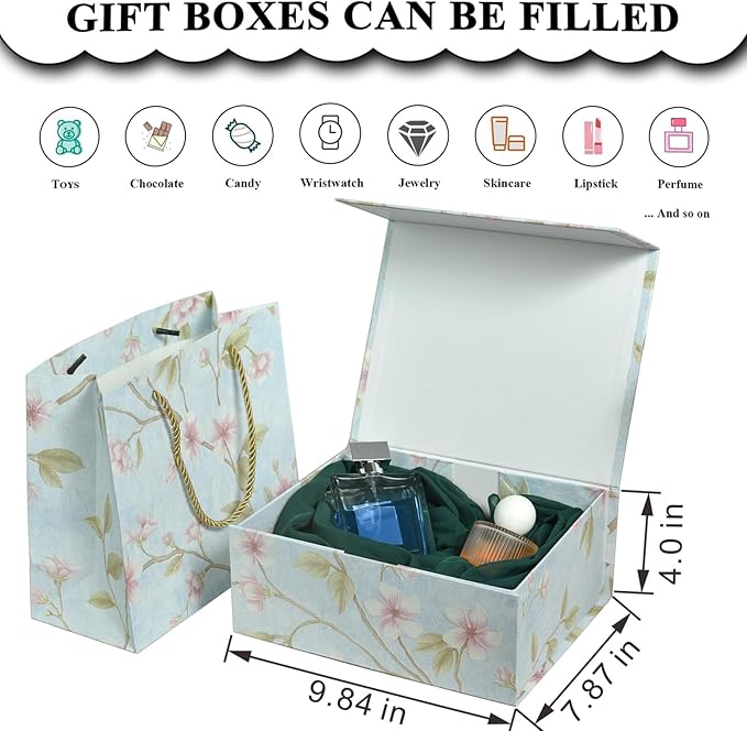 Luxury Gift Box with Magnetic Lid, Finished Size 9.8×7.9×4 In,Collapsible Rectangle Storage Box with Gift Bag for Wedding,Birthday, Valentine's Day,Christmas,Graduation Gift