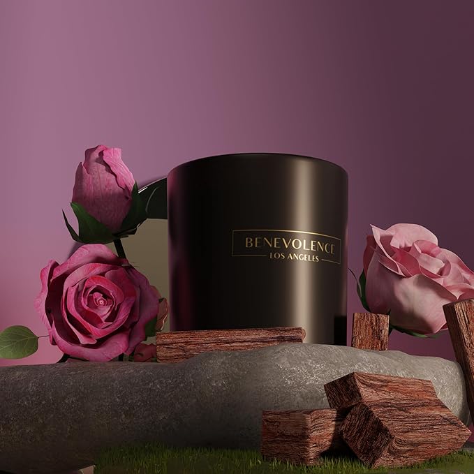 Benevolence LA 3 Wick Candle, Rose & Sandalwood Large Scented Candle | Soy Candles | Gifts for Women and Men | Home Fragrance | Aromatherapy | Bathroom Freshener 14.5 Oz, 45 Hour Burn