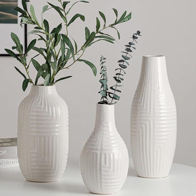 hjn hjn White Vase -Ceramic Vase for Home Decor, Modern Decor Vases for Living Room/Bookshelf/Mantel/Home Decor Accents - 9.4" H