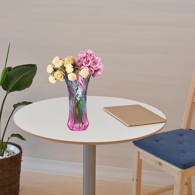 Multicolor Clear Glass Vases Wide Mouth Gradient Flower Vase for Bookshelf Dinner Table Indoor Office Desktop Meeting Room Bathroom Countertop 9.43x4.91x4.91 Inch