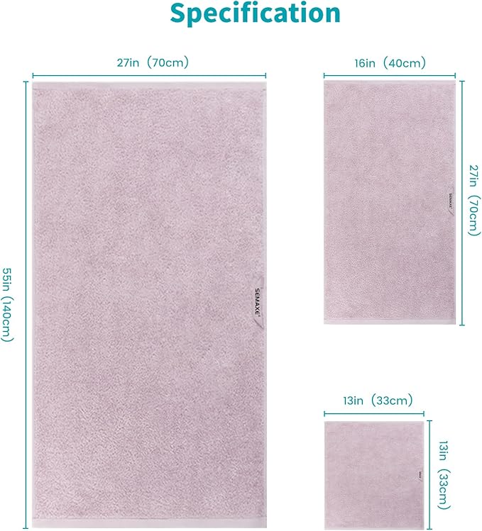 SEMAXE 12-Piece Family Bathroom Towel Set - 100% Cotton, 4 Bath Towels, 4 Hand Towels, 4 Washcloths, Ultra-Soft and Super Absorbent, Lighter Weight