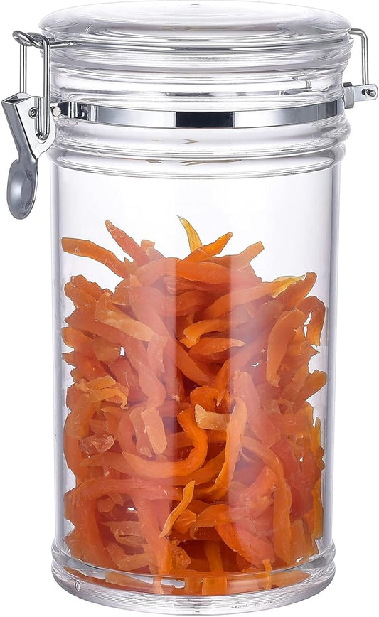 64 oz Reinforced Large Acrylic Canister with Locking Clamp, Airtight Flip Jar | Food Storage Container for Flour, Sugar, Coffee, Candy, Cookie etc