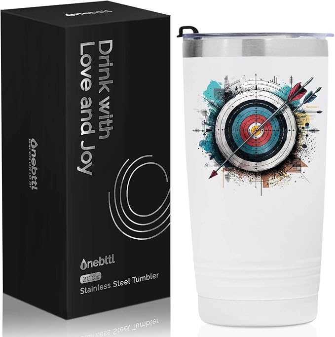 Onebttl Archery Gifts with Archery Target for Archery Lovers, 20oz Stainless Steel Travel Mug, Perfect for Women & Girls & Birthday & Christmas, White