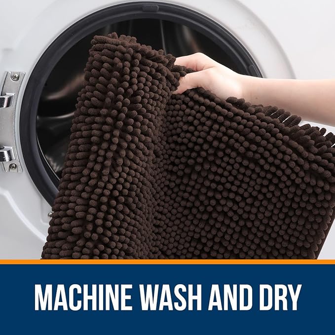 OLANLY Bathroom Rugs 47x32, Extra Soft Absorbent Chenille Bath Rugs, Rubber Backing Quick Dry, Machine Washable Bath Mats for Bathroom Floor, Tub and Shower, Home Decor Accessories, Brown