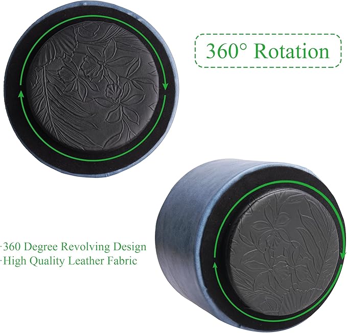 Hennaja Round Leather Art Supply Organizer,Remote Control Holder,360 Degree Spinning,Multi-Functional Pencil Holder,4 Compartments Desktop Stationary Organizer(1-Oil Blue)