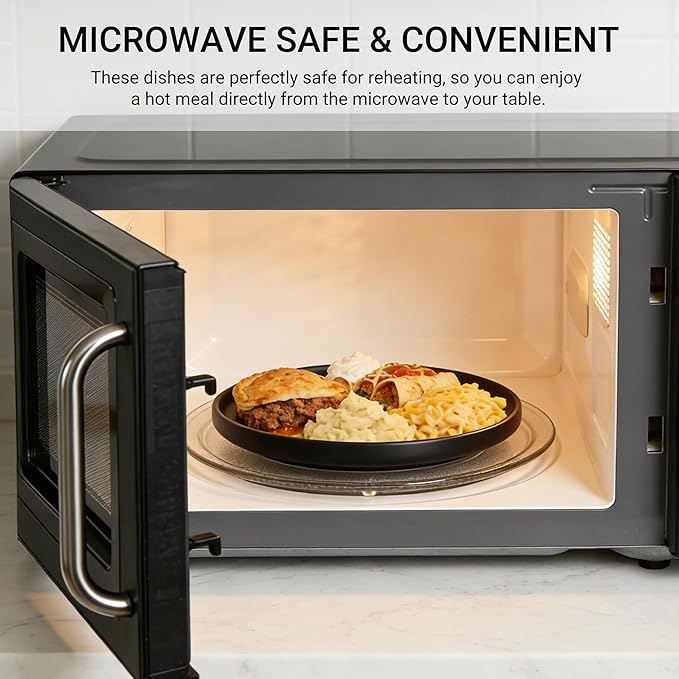 GZG Classic Series - Plates and Bowls Set for 8, 24 Piece Stoneware Dinnerware Sets, Microwave and Dishwasher Safe Lead-Free Handcrafted Ceramic Dishes Set - Matte Black