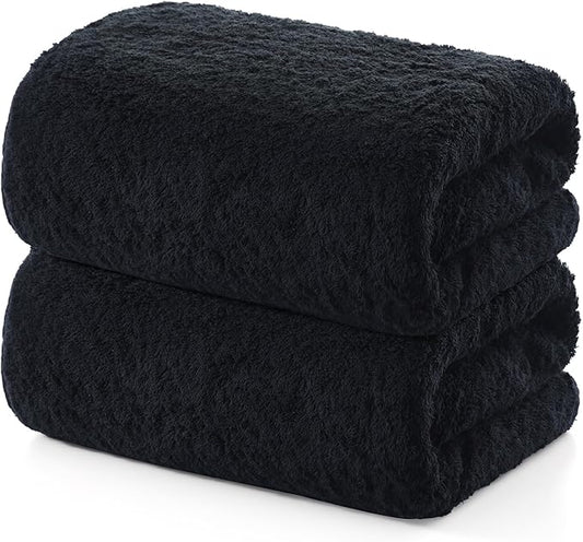 REDKISS 2 Piece Luxury Bath Towel Set - 31x62 inch Oversized Thick Bath Sheet, 100% Cotton, 900 GSM, Super Soft, Highly Absorbent, Quick Dry Large Black Bath Towels, Ideal for Bathroom, Pool, Gym, Spa
