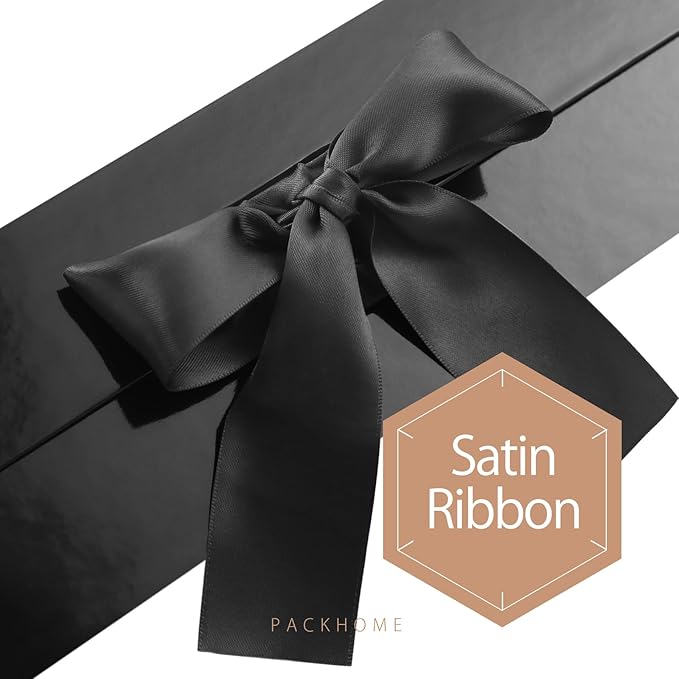 PACKHOME 17x14.5x5.5 Inches, Extra Large Gift Box with Lid, Magnetic Closure Boxes with Ribbon for Clothes and Large Gifts (Glossy Black)