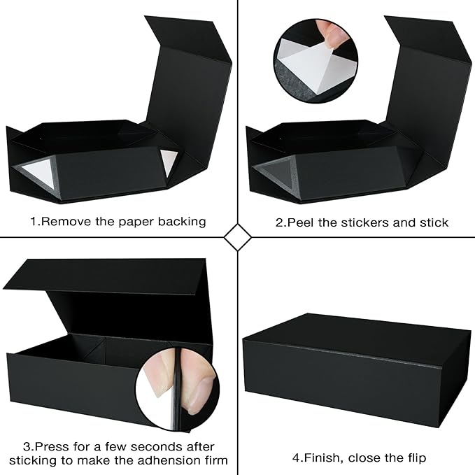 Aimyoo Galaxy Black Collapsible Gift Box with Magnetic Closure Lids 10.5x7x3 in, Medium Bridesmaid Groomsman Proposal Boxes, Rectangle Present Box for Graduation Birthday Storage (1 Pack)