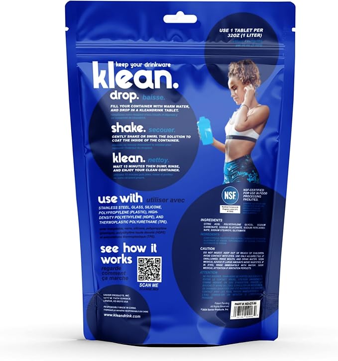 30 Cleaning Tablets – NSF Certified Safe, Eco-Friendly, Clean Stainless Steel, Tumbler, Insulated, Plastic and Reusable Water Bottles, Protein Shaker – Remove Odors and Stains, No Scrubbing