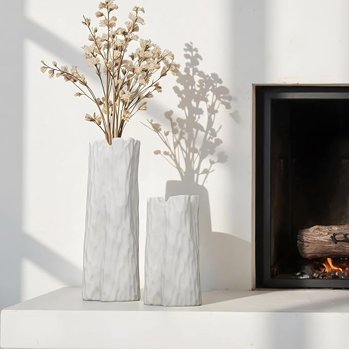 White Matte Ceramic Vase, Organic Nature Shape, 7.5 Inch Boho Nordic Ins Style Decorative Flowers Vase, Living Room Bedroom Entryway Minimalist Centerpiece Decor, Birthday Gifts for Women