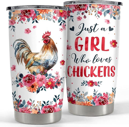 SANDJEST Chicken Tumbler - 20oz Stainless Steel Insulated Coffee Travel Mug Cup Gifts for Women, Girls & Teens for Birthday & Christmas