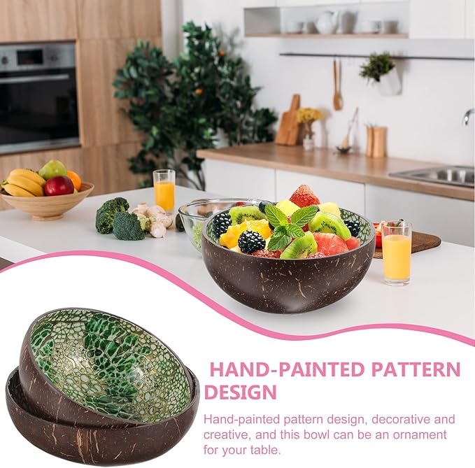 2pcs Natural Coconut Shell Bowls Smooth Decorative Salad Snack Dessert Bowls Multipurpose Food Containers Chic Eco-friendly Home Decor Idea