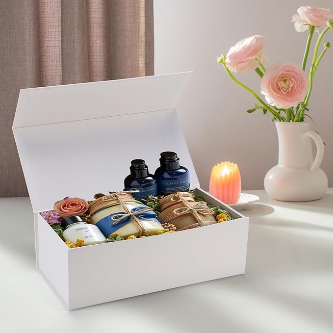 4 Pack 12x6x4 Inches Gift Boxes with Magnetic Closure Lids, White Magnetic Box for Wedding, Groomsmen Bridesmaid Proposal, Birthdays, Mother's Day