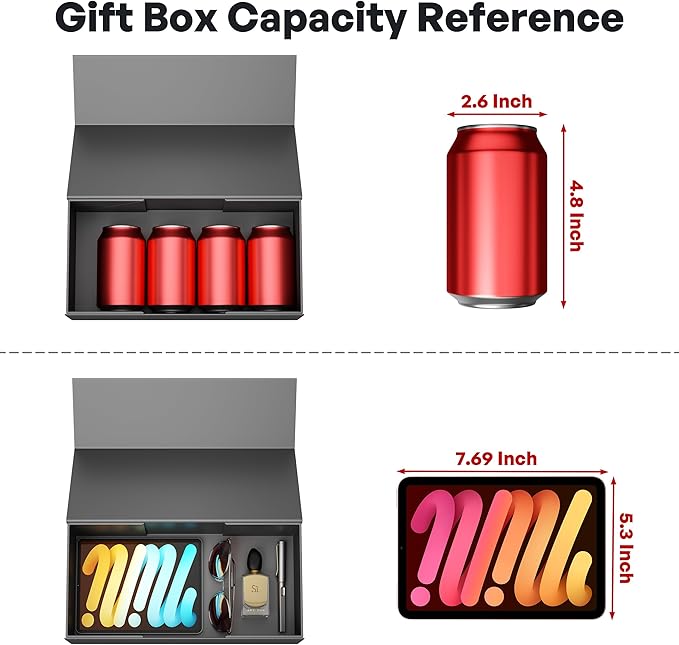 Black Gift Box, 12x6x4'' Gift boxes for Presents with Lids Magnetic Closure Rectangle Collapsible for Groomsman Proposal Box, Wedding, Christmas, Halloween, Birthday Gift Packging