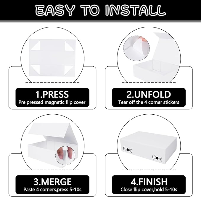 RayofSun White Gift Boxes with Magnetic Lids for Presents, Bridesmaid Proposal Box 13.7x9x4.3 inch, Large Rectangle Collapsible Decorative Box for Wedding, Christmas, Birthday(1PC)